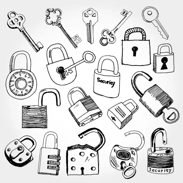 Verschillende sloten en sleutels — Stockvector