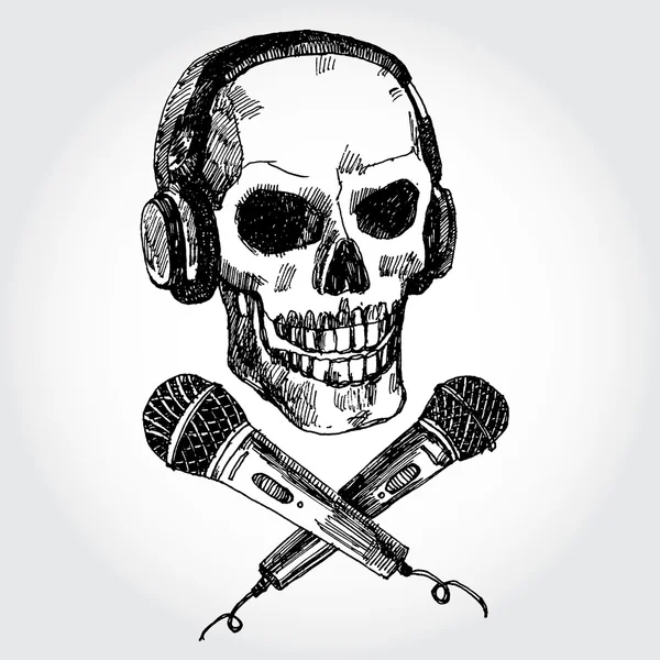 Skull with Microphones — Stock Vector