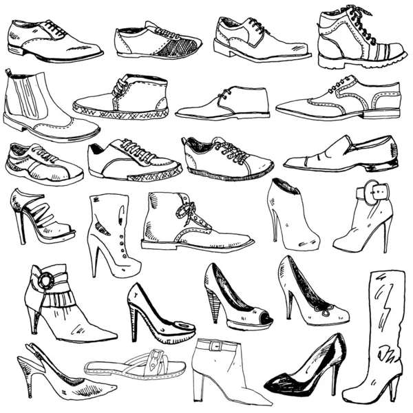 Différentes chaussures dessinées à la main — Image vectorielle