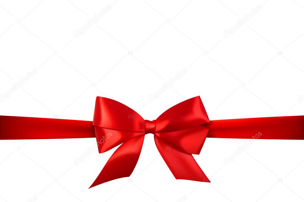 Shiny red satin ribbon on white background