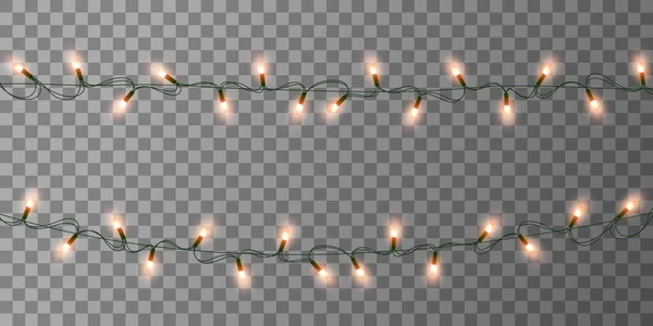 Weihnachtsbeleuchtung isoliert realistische Gestaltungselemente. leuchtende Lichter für das Weihnachtsgrußkartendesign. Girlanden, Weihnachtsschmuck. Weihnachtsdekoration isoliert realistische Leuchtgirlanden lizenzfreie Stockvektoren