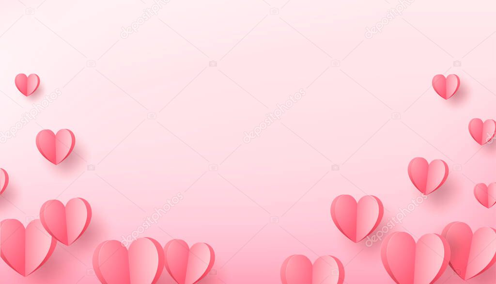 Paper elements in the shape of a heart on a pink background. Vector symbols for Mothers Day, Valentines Day