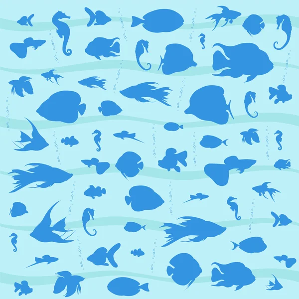 海洋魚と青色の背景をベクトルします。 — ストックベクタ