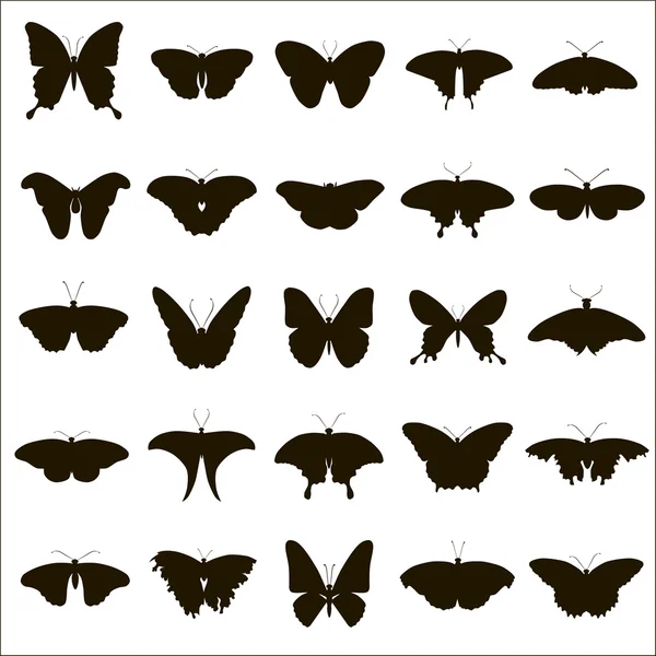 25 vector silhouettes of butterflies — Stock Vector