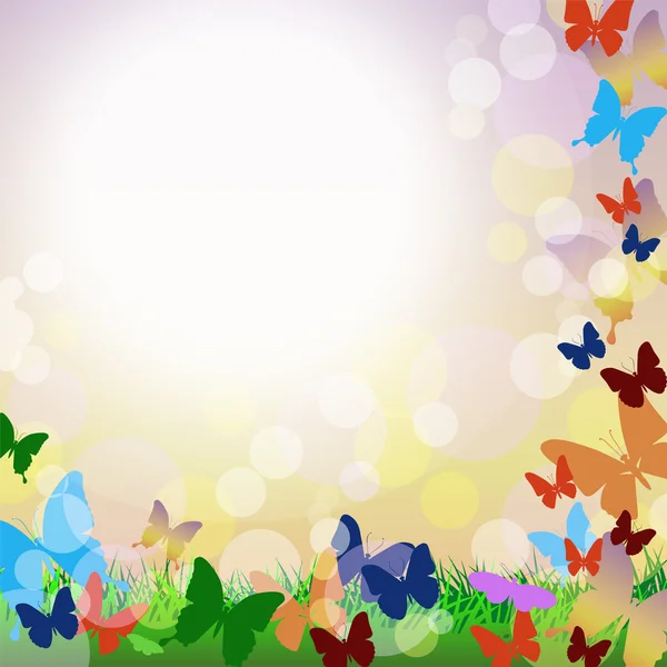 Vektor Hintergrund mit Schmetterlingen und Gras — Stockvektor