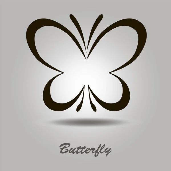 Vector icono negro con mariposa sobre un fondo gris — Vector de stock