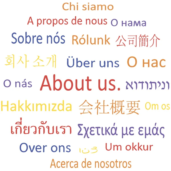 Tag cloud "over ons" in verschillende talen. — Stockvector