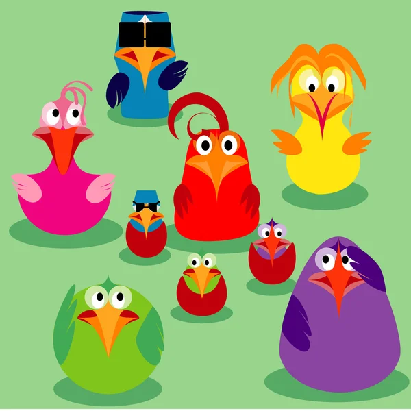 Cute birds, family issues. — Stock Vector