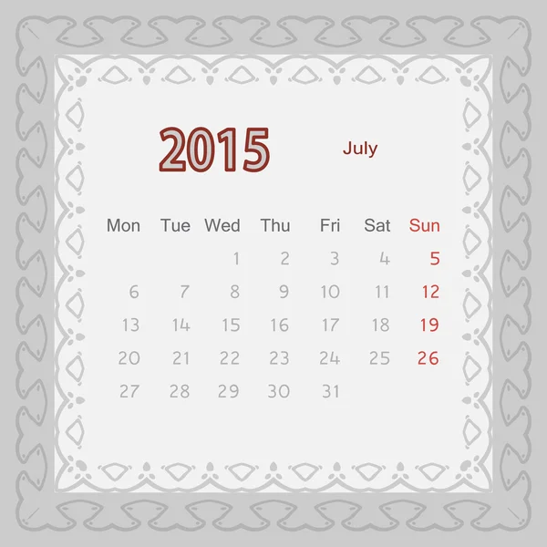Calendario de julio — Archivo Imágenes Vectoriales
