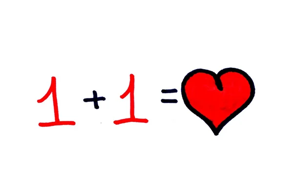 Imagen-palabra "uno más uno es igual a amor " — Foto de Stock
