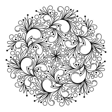 VECTOR 'daki beyazların arka bahçesinde yuvarlak çizgili bir mandala sahip yetişkinler için renk kitabı