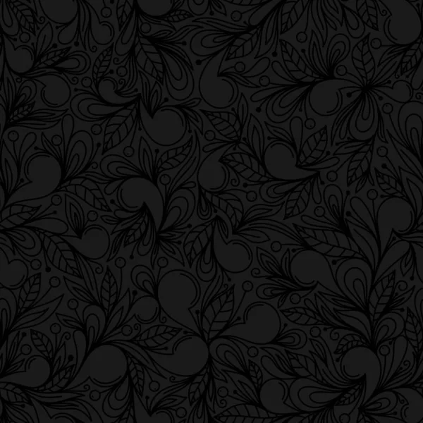 黒いシームレスなパターンで花のパターンでベクトル — ストックベクタ