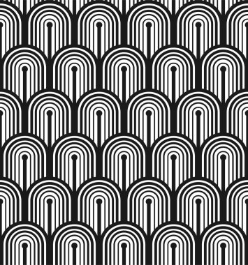 VECTOR 'daki beyazların arka bahçesinde siyah kemerlerle kusursuz bir jeometrik patern.