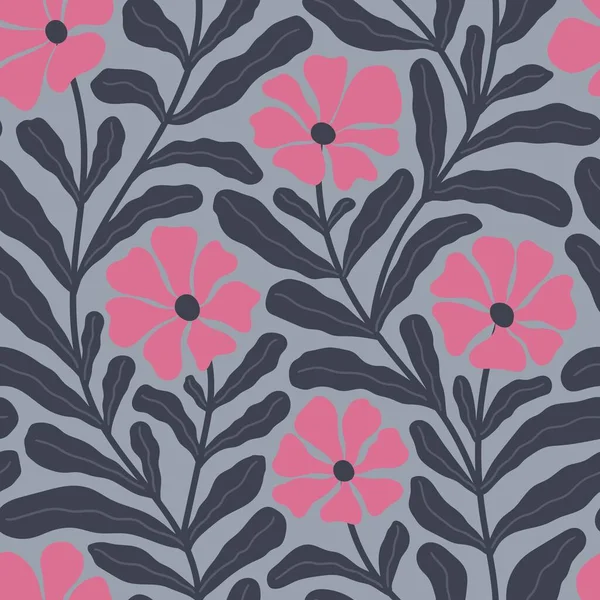 Padrão Seamless Com Flores Pink Uma Luz Blue Background Vector —  Vetores de Stock