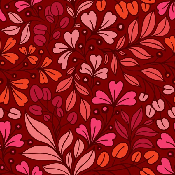 Rotes Pattern Mit Schönen Pflanzen Zwei Vektor — Stockvektor