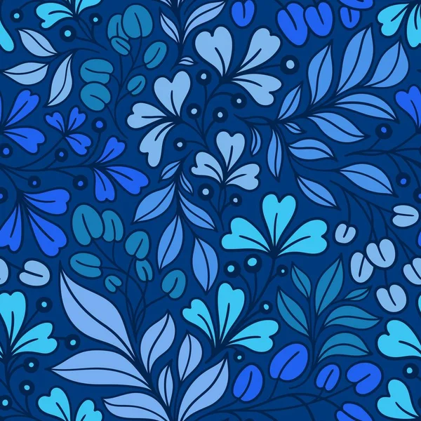 Blue Seamless Pattern Com Beautiful Plant Twigs Vector — Vetor de Stock