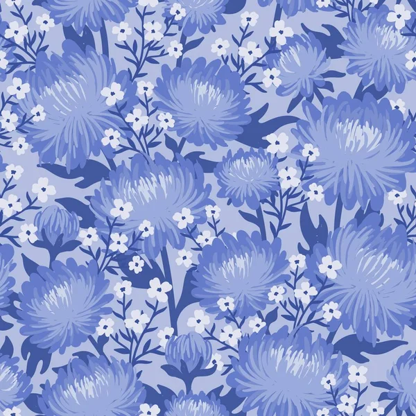 Padrão Seamless Com Peonas Azul Gypsophila Branco Vector — Vetor de Stock