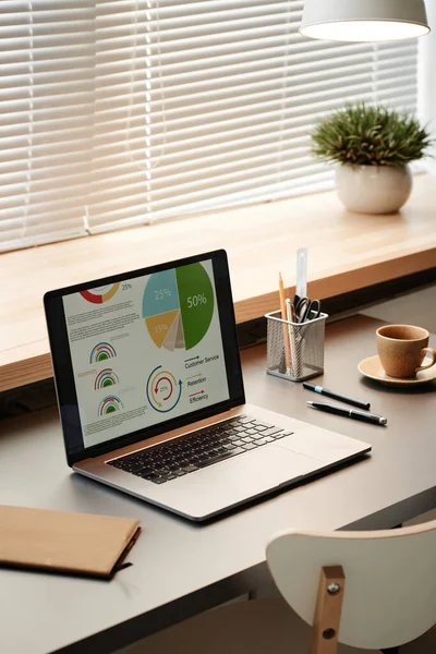 Ноутбук с финансовыми графиками на экране — стоковое фото