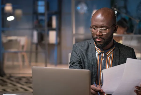 Businessman working at office till late — Stock Photo, Image