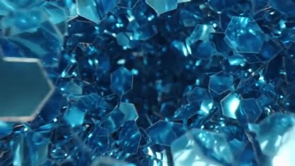 Zoom Macro Tiro Ouropel Espumante Azul Feito Partículas Hexágono — Vídeo de Stock