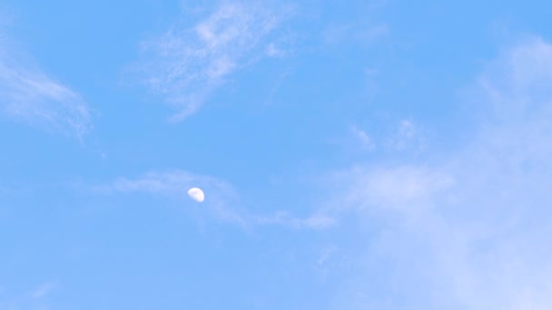 Beautiful Blue Sky Clouds Moon Moving Cloud Cluster Swirling Upward — 비디오