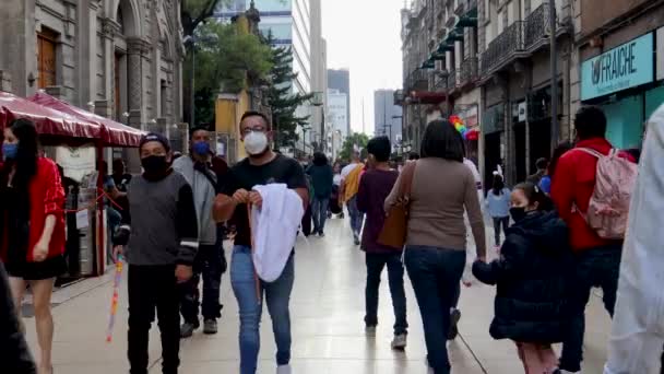 Mexico City Mexiko Juni 2021 Människor Går Madero Street Mexico — Stockvideo