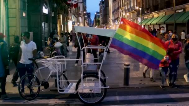 Mexico City Mexico June 2021 Mexico City Bicycle Taxi Rainbow — Stock Video