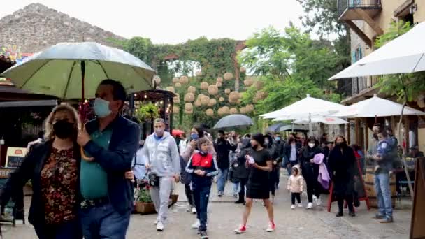 Tlaxcala México Junho 2021 Dia Chuvoso Cidade Valquirico Turistas Caminham — Vídeo de Stock