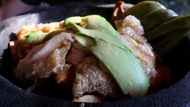 Molcajete Húsos Étel Tlaxcala Államban Felszolgált Étel Amely Különféle Húsfajtákat — Stock videók