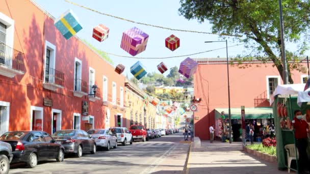 Tlaxcala Meksyk Styczeń 2022 Ulice Stanu Tlaxcala Ozdobione Prezentami Świątecznymi — Wideo stockowe