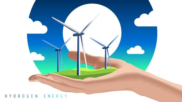 Turbinas Eólicas Mano Hidrógeno Verde Una Alternativa Que Reduce Las — Vector de stock