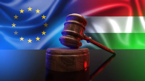 Hungary-EU Rule of Law dispute. 3d illustration.