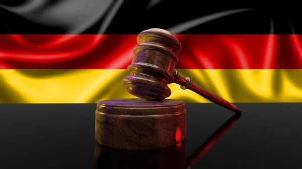 Право Німеччини Дерев Яний Гавель Прапор Німеччини Щодо Правової Концепції — стокове фото