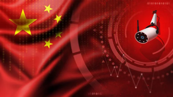Nadzór Krajowy Kamera Flagą Chin Koncepcja Krajowego Systemu Bezpieczeństwa — Zdjęcie stockowe