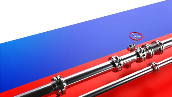 Erdgastransport Gasrohr Und Ventilrad Russische Flagge — Stockfoto