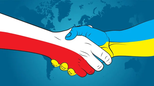 Україна Польща Укладають Угоду Рукостискання України Польщі Українські Відносини — стоковий вектор
