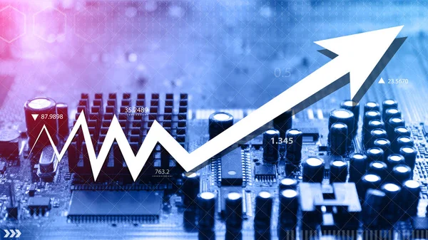 Flecha Mostrando Aumento Precios Demanda Microprocesadores Los Microchips Son Una — Foto de Stock