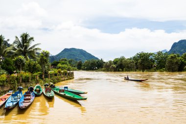 Vang Vieng 'in güzel manzarası, laos