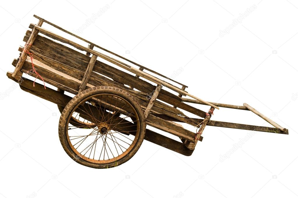 Wooden cart on white background
