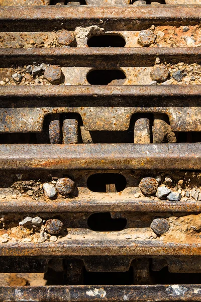 Closeup Continuous track tread from construction caterpillar typ — Stock Photo, Image