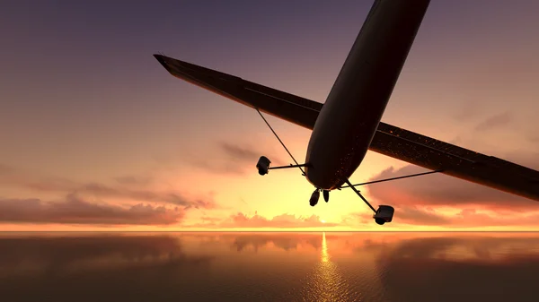 Avião sobre o oceano . — Fotografia de Stock