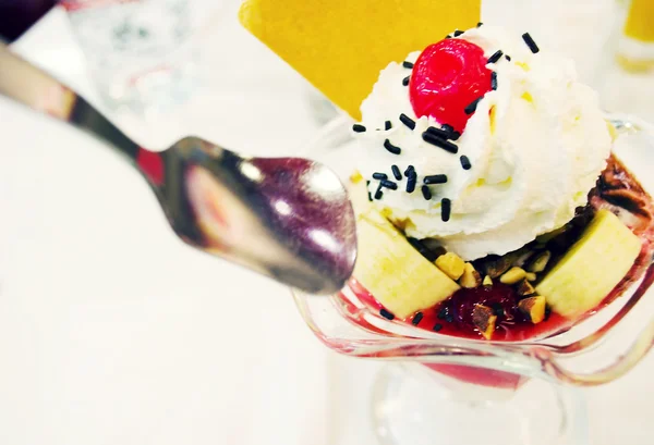Ice cream with a cherry — Stock Photo, Image