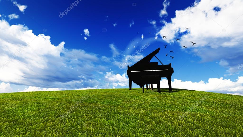piano in a meadow