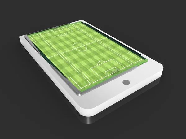 Футбольное поле на смартфоне — стоковое фото