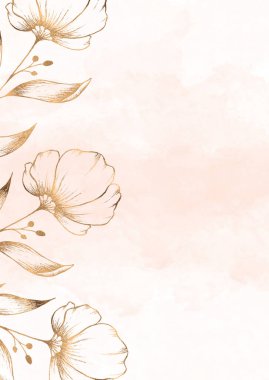 Pastel renklerde pembe soyut suluboya arkaplan, çizgili sarı çiçekli yumuşak renkli kart şablonu, afiş, poster, davetiye, web ya da selamlama arkaplanı