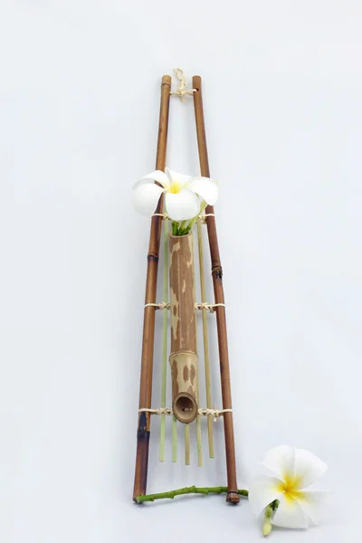Cesta de bambu pendurada de flores . — Fotografia de Stock