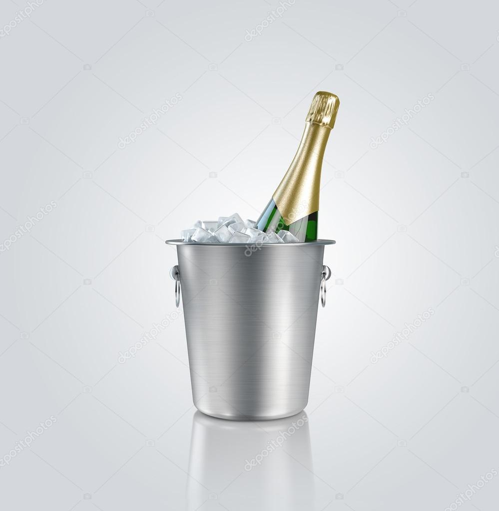 Bottle champagne in a bucket with ice