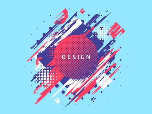 Vektör boya fırçası tanıtım şablonu tasarımı, renkli geometrik satış afişi — Stok Vektör