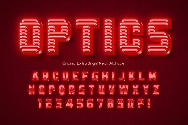 Neonlicht 3D-Alphabet, retro-futuristische Origami-Schrift. — Stockvektor