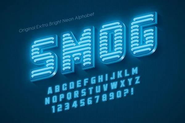 Neon light 3d ábécé, retro-futurisztikus származású. — Stock Vector